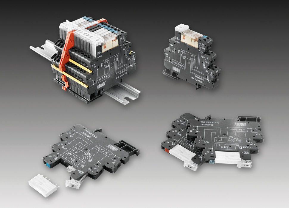 Weidmüller TERMSERIES pour un niveau vraiment compact de connexion : des modules relais et des relais statiques équipés d'un et de deux contacts inverseur, le tout, logés dans un boîtier très fin de 6.4 millimètres seulement